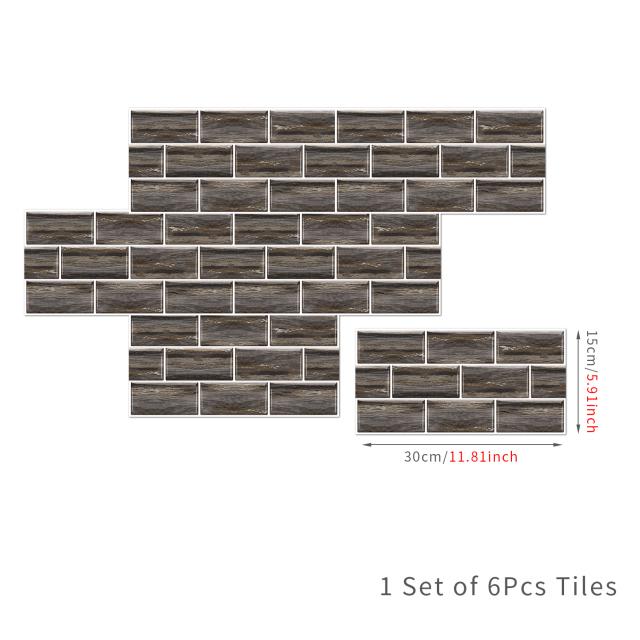 6Pcs 15X30cm DIY 3D Marble Mosaic Wall Stickers Imitation Brick Bedroom Decoration Waterproof Self Adhesive Tile Wallpaper Kitchen Cupboard Decor