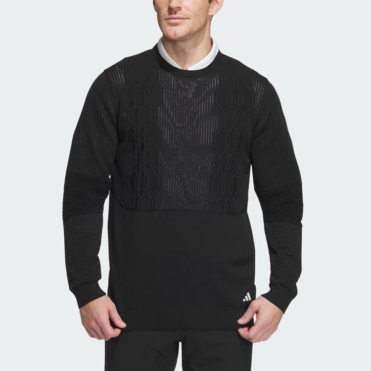 Adidas Primeknit Gradation Pattern Solid Color Golf Long Sleeve Knit Top Men tops Black IN6654