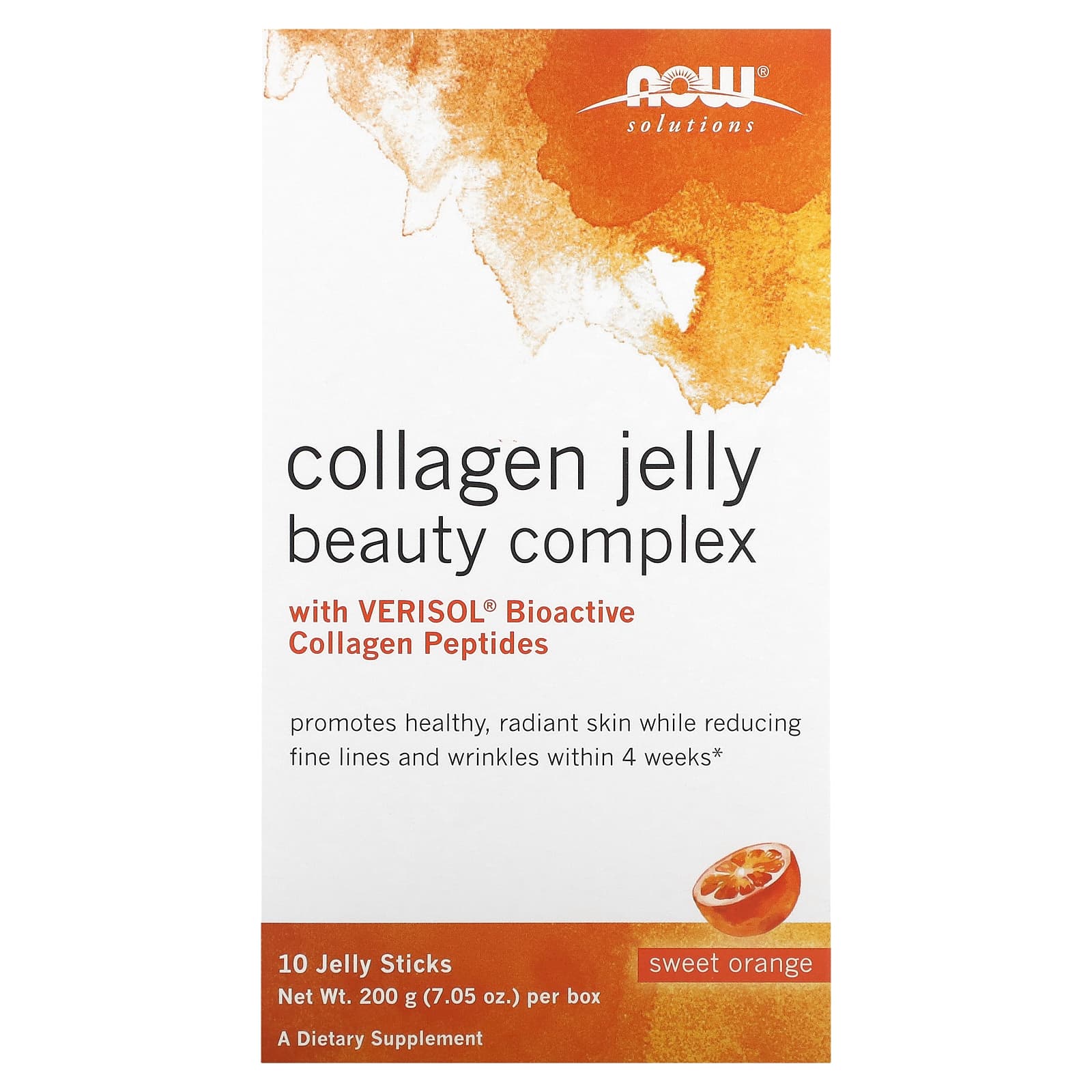 

Solutions, Collagen Jelly Beauty Complex, Sweet Orange, 10 Jelly Sticks, 20G (0.705Oz) Each