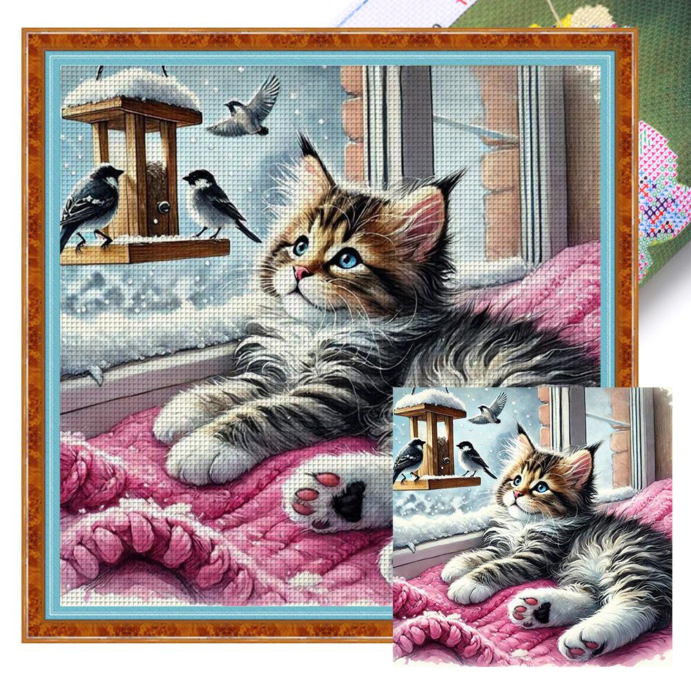 Full Embroidery Eco-cotton Thread 11CT Printed Cat Cross Stitch Kit Art