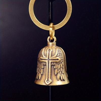 Vintage Cross Wings Angel Guardian Bell Motorcycle Necklace Brass Charm Pendant Rider Jewelry Lucky Amulet Gift