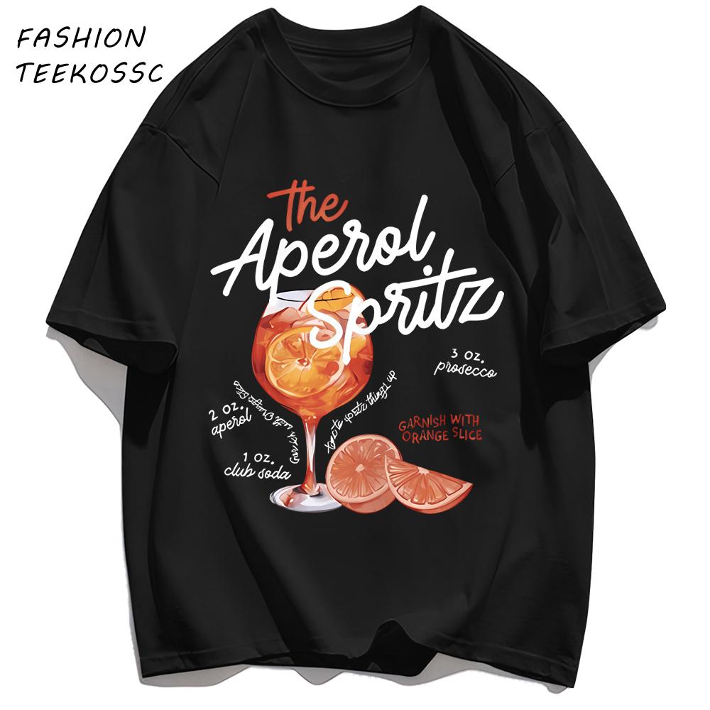 Orange Slice Red Wine Goblet Print TShirts Men Colour ONeck T Shirt Cotton Oversized Top Unisex AllMatch Casual Streetwear