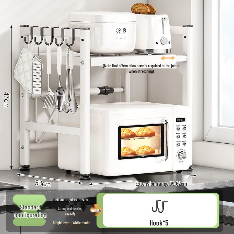 Adjustable Pull-out Microwave Oven Rack – Multi-functional Stainless Steel Shelf for Kitchen Countertop Cookware Storage