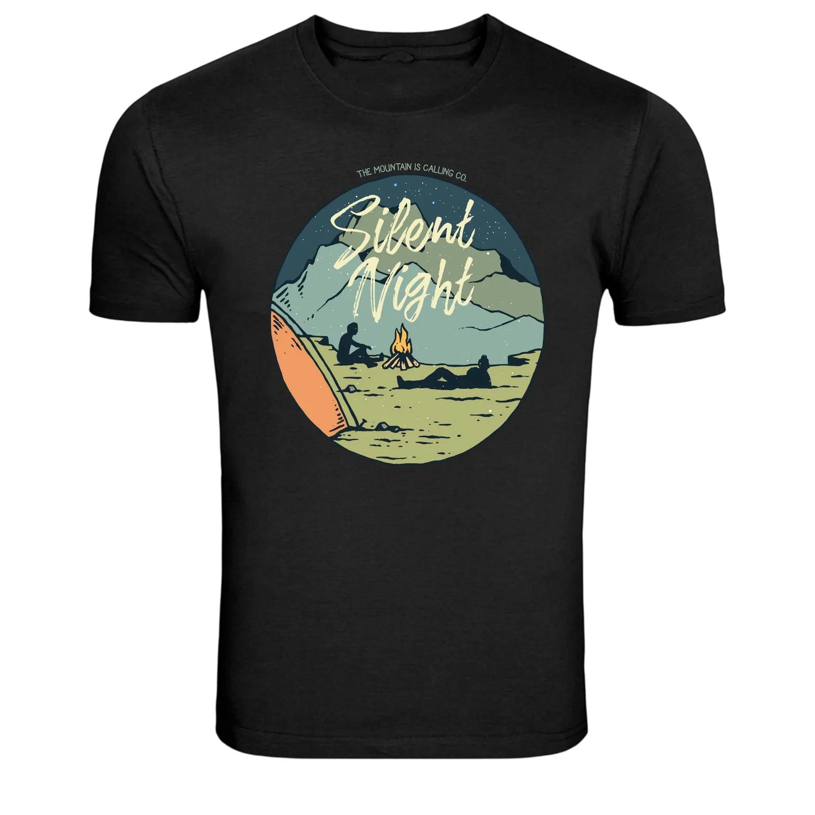 Silent Night Camping Mountains Campfire Nature T-Shirt L