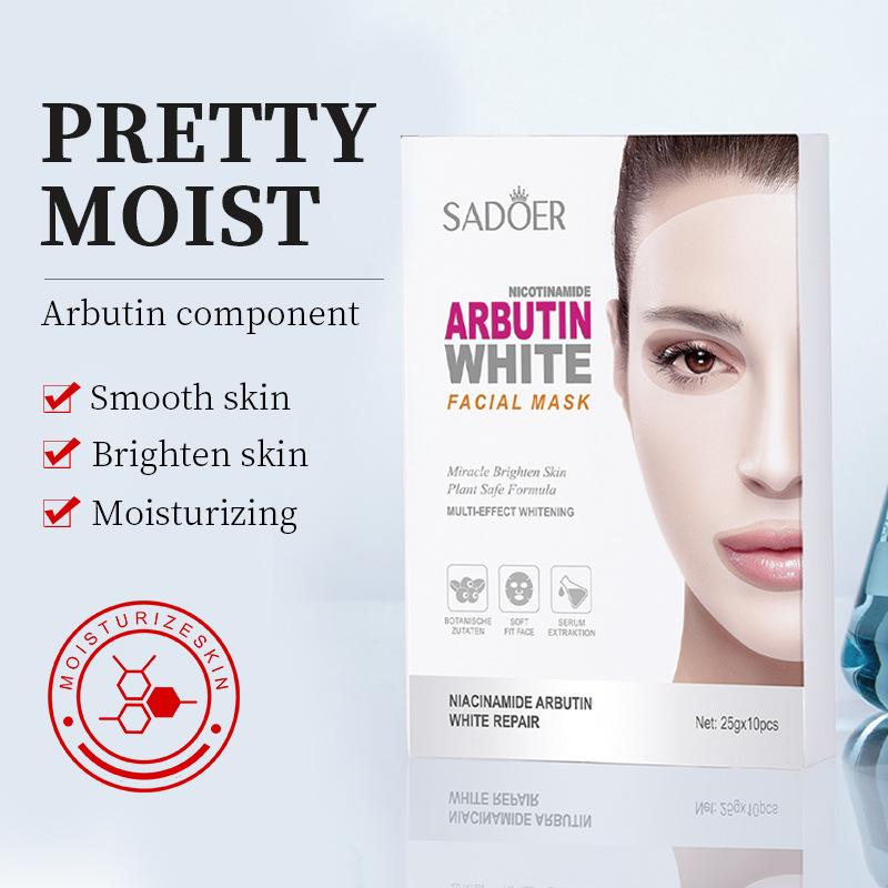 10 peças Nicotinamida Arbutin Máscara Facial Clareadora Hidratante e Redutora de Poros