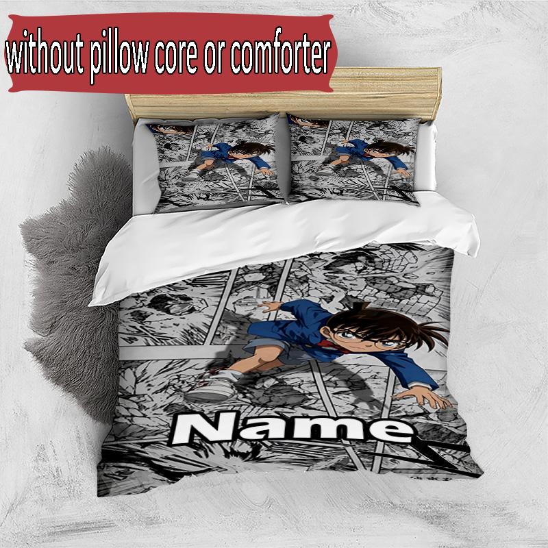3pcs Duvet Cover Set (1*Duvet Cover + 2*Pillowcase, Without Core), Custom Name Detective Conan Pattern Bedding Set, Home Bedroom Decor Gift