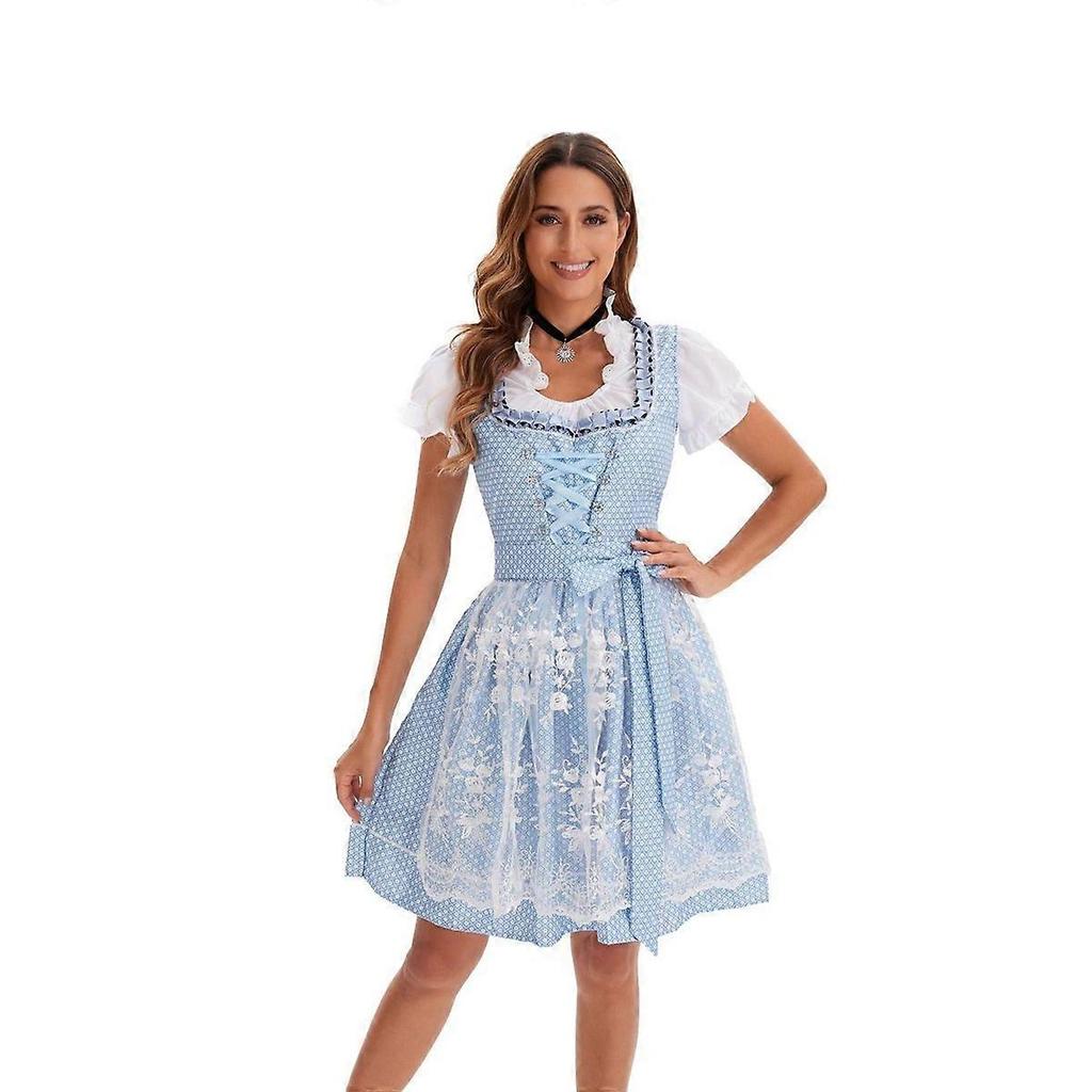 Oktoberfest Costumes Women Dirndl Dresses 4 Pcs German Oktoberfest Dress Bavarian Dress Light blue