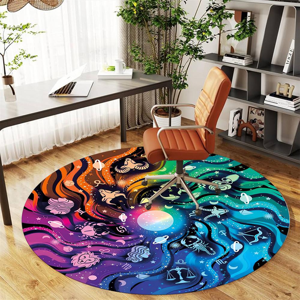 1pc astrology Pattern Office Round Rugs, Under Chair Round Rugs for Living Room, Bedroom, Bathroom Decoration Carpet 091841