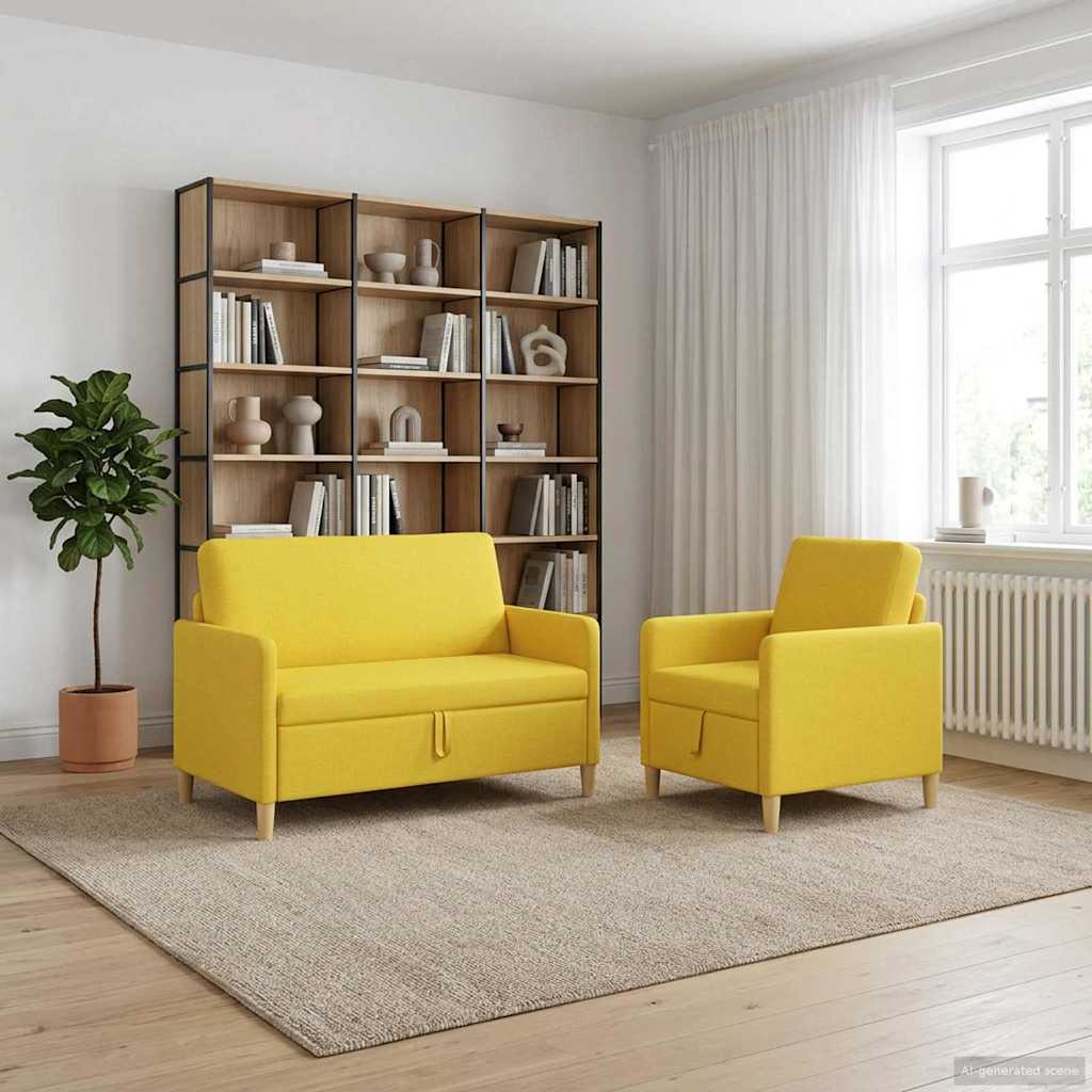 2 Piece Storage Sofa Set Light Yellow Polyester