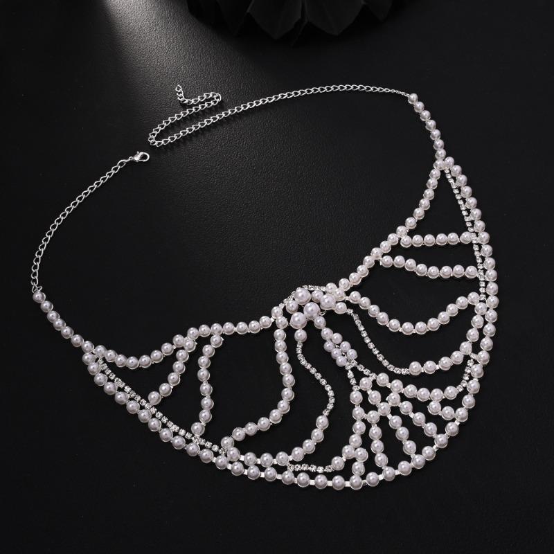 

European and American Exaggerated Rhinestone Mask Personality Advanced Sense Pearl Mask Ball Mask pearl mask silver plated