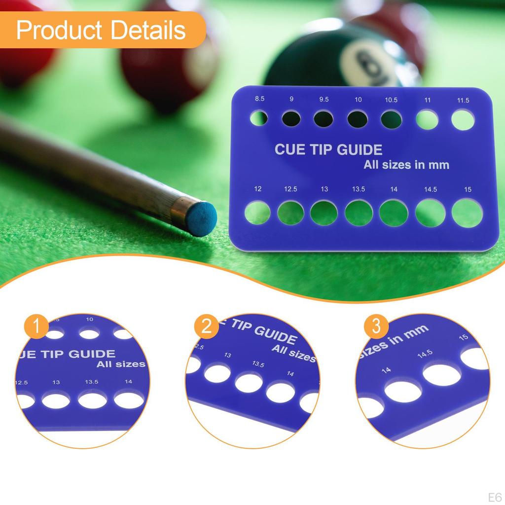 8.5mm-15mm Pool Cue Tip Gauge Acrylic Billiard Supplies Sturdy Compact Lightweight Gift Size