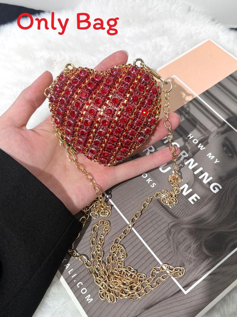 Mini Borsa a Mano a Forma di Cuore d'Amore con Decorazioni di Diamanti Acqua Scintillante per Uso Quotidiano