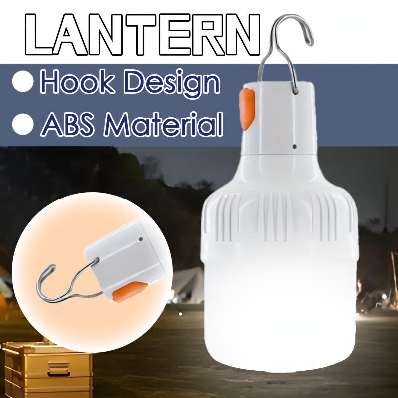 Portable LED travel light bulb with hook, USB rechargeable emergency work light, handheld floodlight lantern