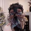 Gifts Retro Organza Flower Hair Clip Luxurious Ribbon Mesh Hair Clip Rhinestones Back of Head Hair Accessory