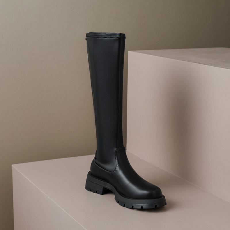 

Autumn and winter women s black Martin boots women s medium heel large size women s shoes platform non-slip leather boots new square heel high boots 39 чёрный