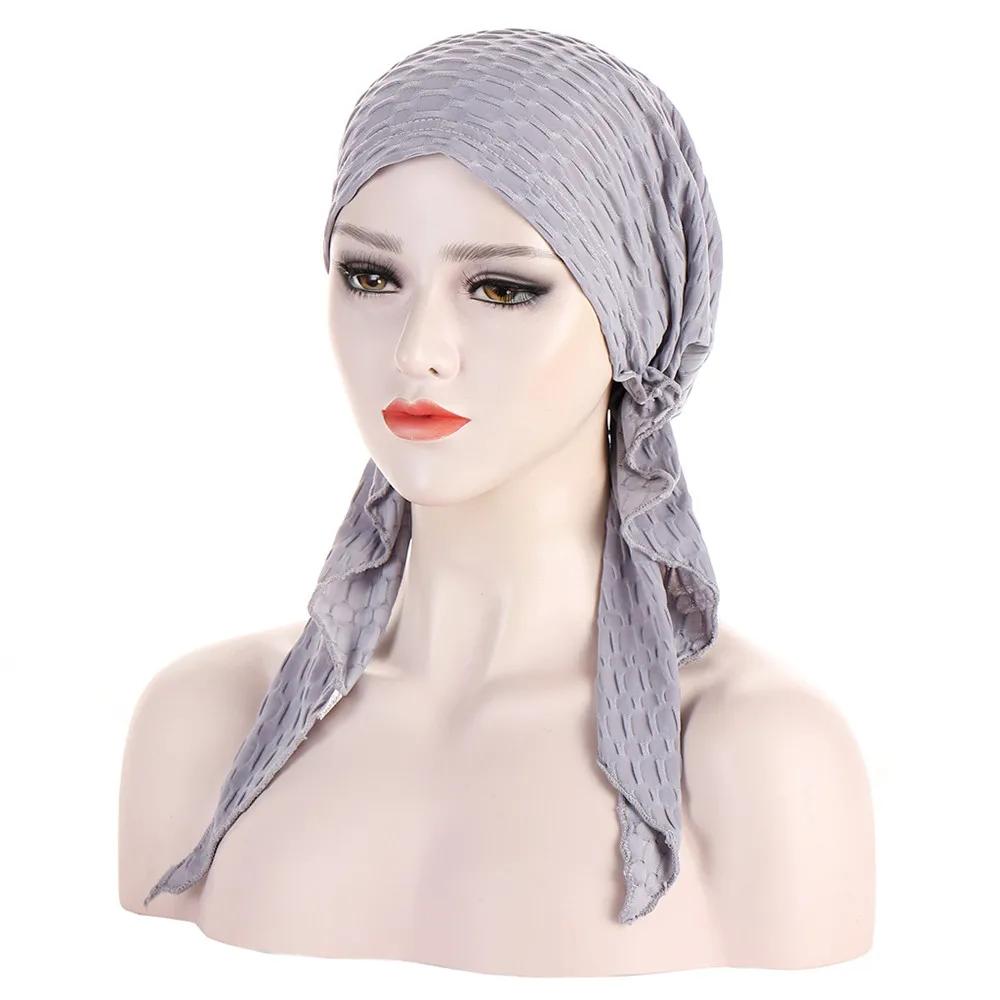 New Muslim Inner Hijab Turban Women Pre-Tied Cap Long Tail Headscarf Wrap Beanies Bonnet Head Scarf Stretch Headwear Ninja Hat