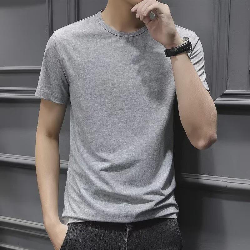 Pánské letní bílé tričko slim fit střihu s krátkým rukávem - korejský styl, moderní kulatý výstřih, k dispozici i ve větších velikostech