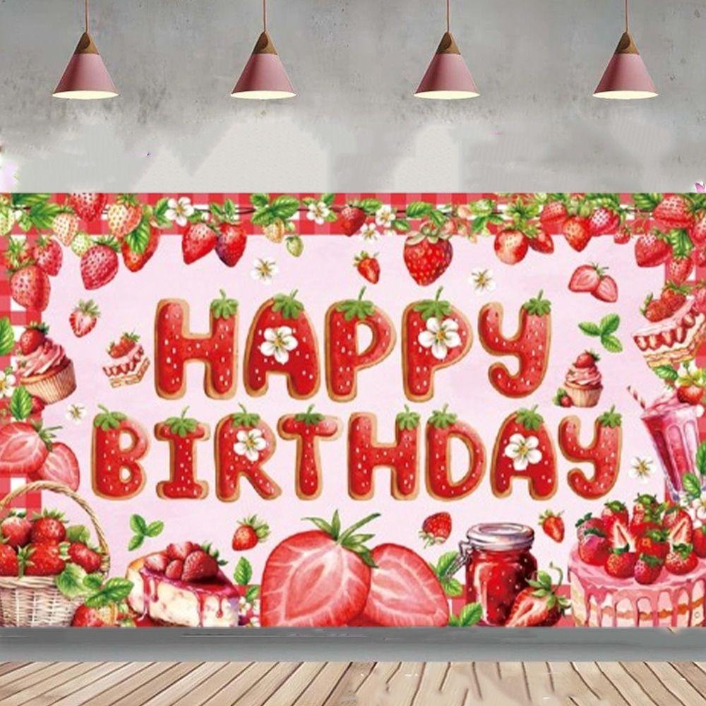 Polyester Strawberry Party Background Cartoon Party Hanging Banner  Photo Booth