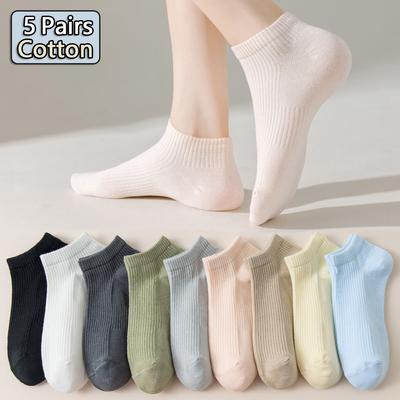 5 Paar Damen-Baumwollsocken in Bonbonfarben, atmungsaktive Bootssocken für den Sommer, zarte, weiche, bequeme, solide, vielseitige Socken