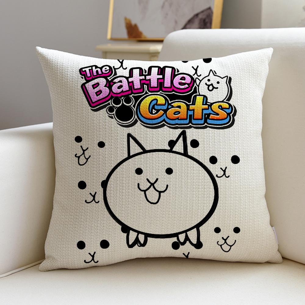 Addictive TThe Battle CatsS Cushion Cover Breathable and Skinfriendly Linen Pillowcase Square Removable and Washable Cushion