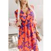 Spring and Summer New European and American Fashion V-neck Floral Waist Hugging Mid-Length Long Sleeve Dress Women's Dresses