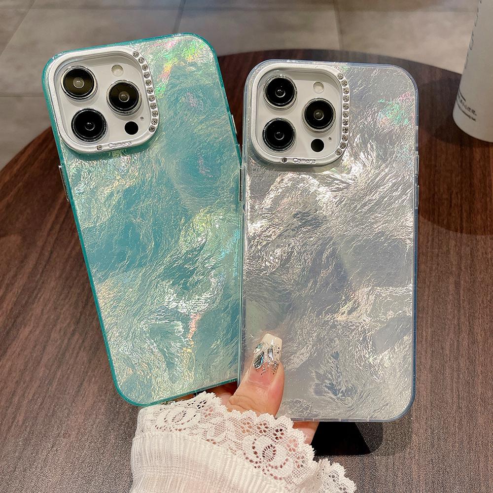 Colorful Iceberg tin foil pattern rugged phone case for iPhone 15 14 13 12 11 Pro Max diamond lens frame shockproof hard cover