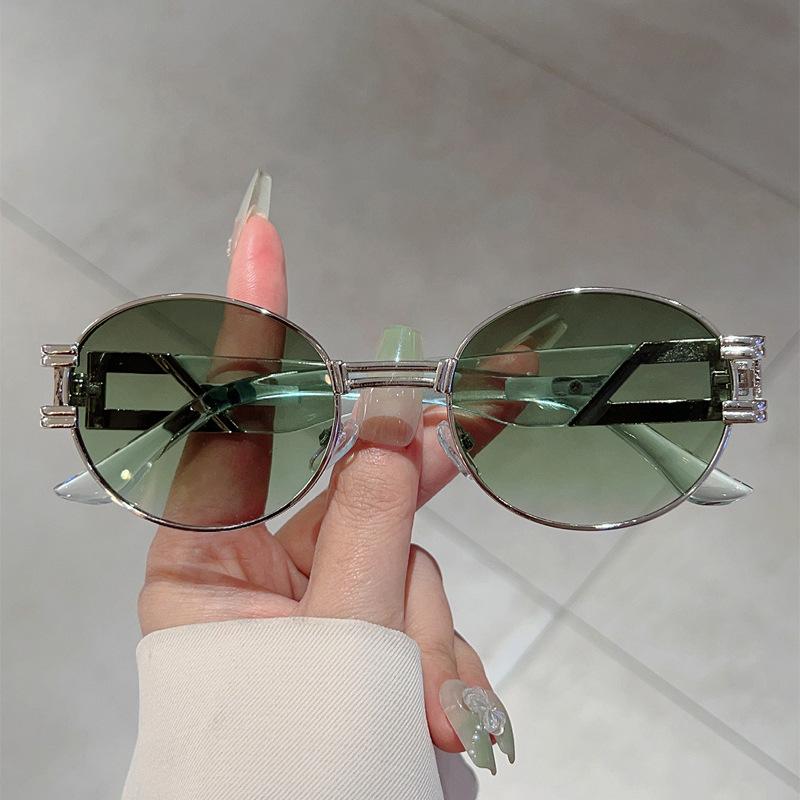 

Luxury Brand Designer Oval Sunglasses Women For Men Popular Vintage Sun Glasses Metal Punk Outdoor Driving Hip Hop Eyewear Uv400 As The Picture