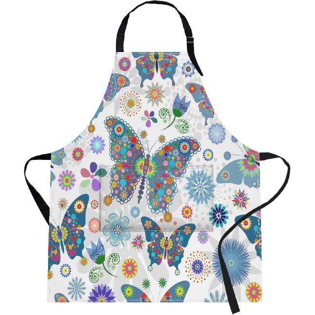 Britimes Butterfly Apron Floral Colorful Butterflies Flowers Aprons Kitchen Cooking Gardening for Women With Pockets