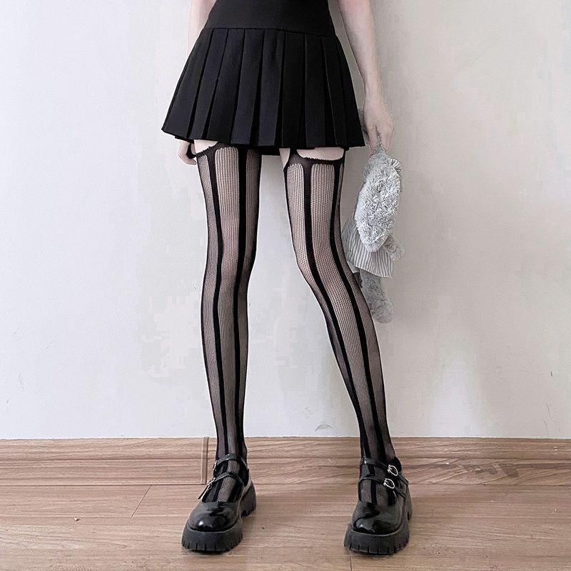 Sexy Hot Girl Jk Long High Knee Torn Fishnet Stockings Over The Knee Socks Women Black Garter Socks Nylon Mesh Ripped Pantyhose