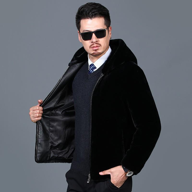 Coat Jacket Men s Parka Full Mink Winter Warm Mink Velvet Counter Hooded Black 170