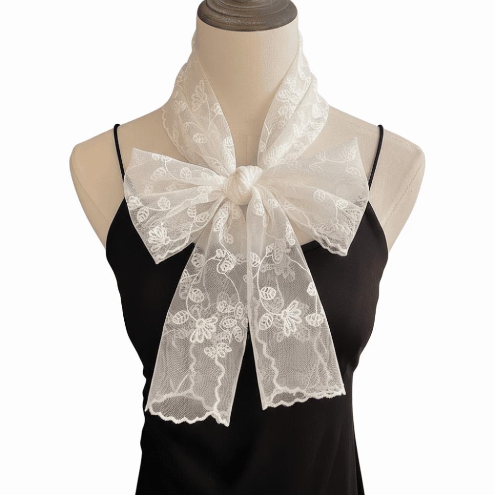 Versatile Elegant Embroidered Headband Long Thin Lace Scarf Sunflower Pattern Headscarf Spring Summer for Women белый