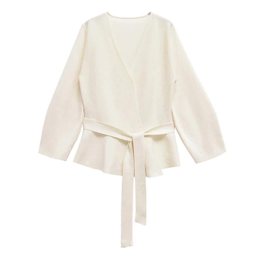 

Кардиганы с поясом на шнуровке, женские однотонные приталенные жакеты с V-образным вырезом и рукавами до запястья, модная женская верхняя одежда L белый