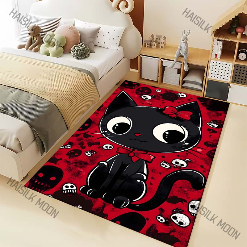 

Halloween Themed Black Cat Cartoon Carpet for Living Room Bedroom Bedside Floor Mat Cloakroom Sofa Area Rugs Luxury Gifts 40x60cm