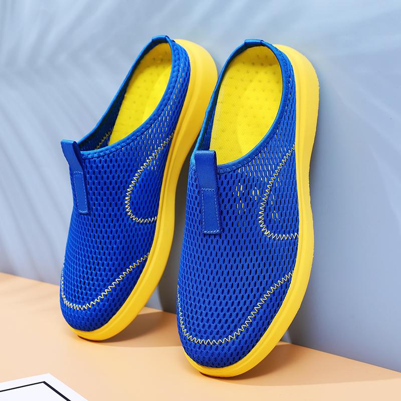 Fashion Fashion Men Half Slipper New Style Lat-soled Wild Flat-bottomed Summer Breathable Mesh Thin Section Baotou Slippers Man