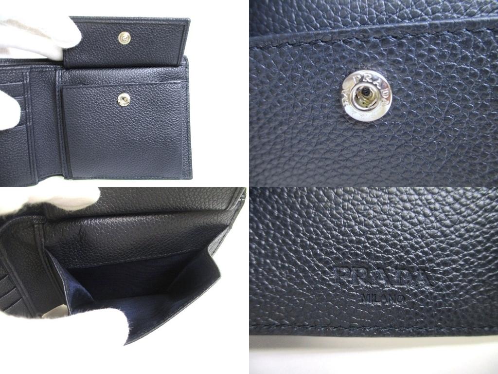 Authentische PRADA Marineblau Leder Bifold Brieftasche Kompakte Brieftasche #a691 Generalüberholt