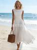 Abito Maxi da Donna Senza Maniche con Scollo a Drappeggio Vita Arricciata Linea ad A Svasata Lungo Monocolore Elegante Abito Estivo da Spiaggia