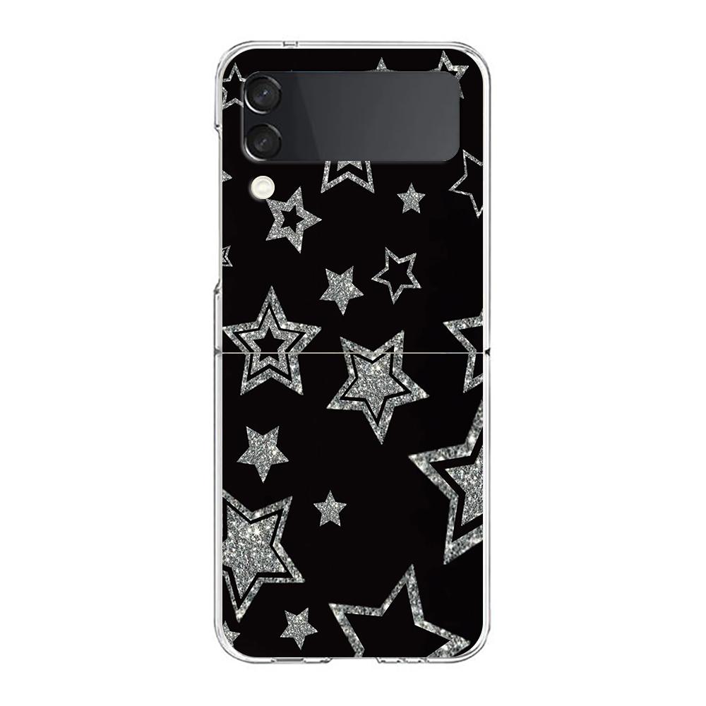 Phone Cover For Samsung Galaxy Z Flip 7 6 5 4 Case Transparent For Samsung Z Flip 3 Hard PC Bag Silver Five-Pointed Star Pattern