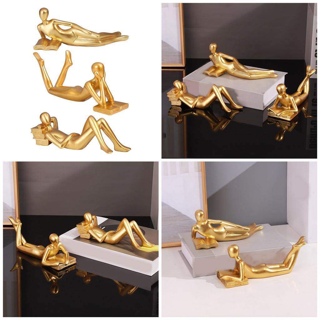 Resin Abstract Thinker Statue Abstract Figures Statues Ornament Gold Woman Reading Table Decoration Living Room Decoration