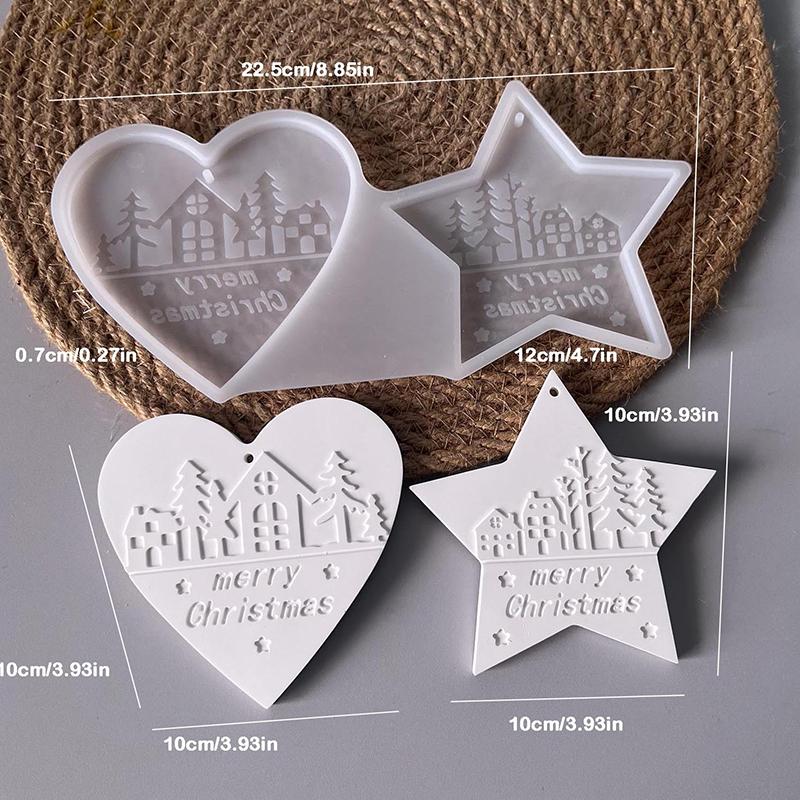 1Pc Xmas Tree Xmas Gift Casting Heart Pendant Casting Mold Silicone Moulds DIY Christmas Pendant Plaster Moulds Star