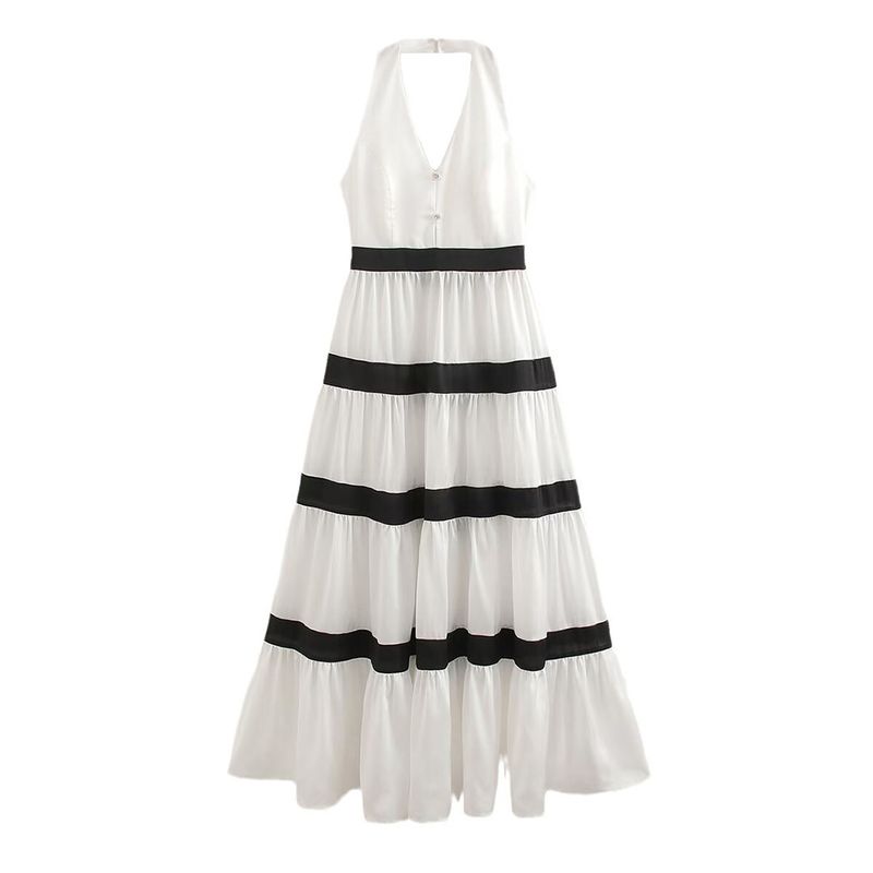 Kaslead New Arrival Women's Clothing Fashion Style Fashion Minimalist Oversized Hem Patchwork Contrast Color Halterneck Dress