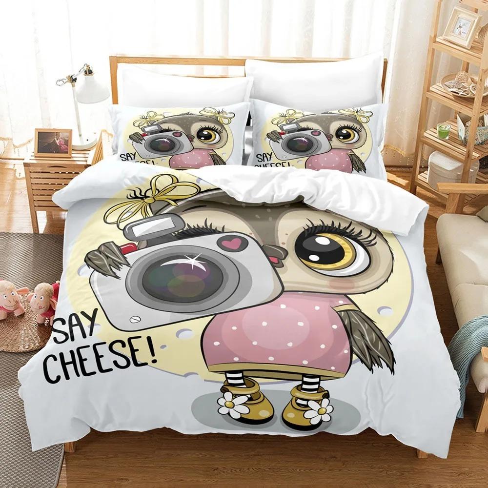 Cartoon Owl Bedding Sets Soft Bed Cover Comforter Duvet Cover Pillow Case 2-3 Pieces Sets Teenagers Children's Gifts Room Decor