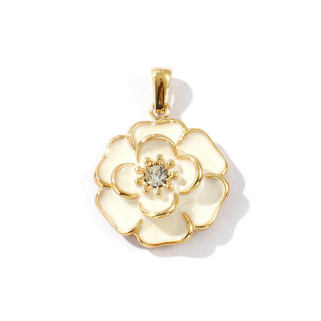2 PCs Waterproof 304 Stainless Steel & Rhinestone Flora Charms 18K Gold Plated Enamel Flower Pendants For DIY Necklace Making