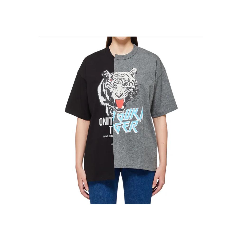 ONITSUKA TIGER Graphic Comfortable Casual Asymmetrical Short Sleeve T-Shirt Unisex Tops Black 2183B408-001