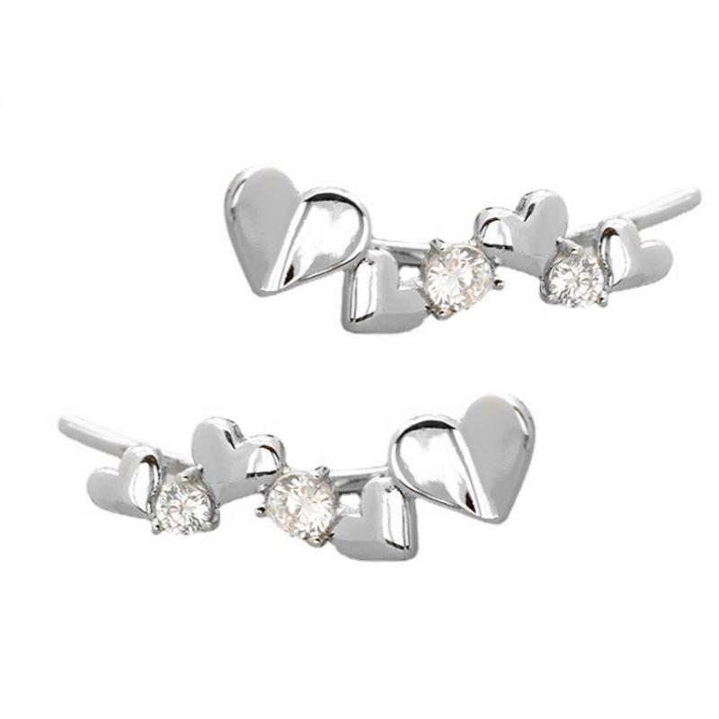 Small Diamond Love Earrings Exaggerated Romantic French Sweet Clip Earrings Personalized Ear Clips Diamond-Set Heart Stud Earrings