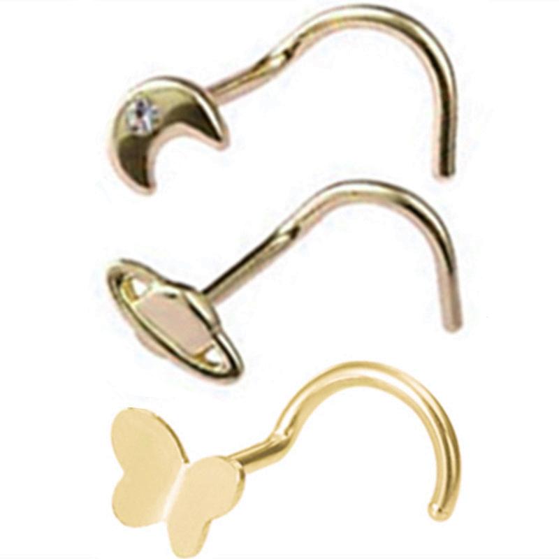 3PCS Pink Crystal Bend Nose Piercing Stud Set Spider Nose Ring Bulk Twist Butterfly Nose Rings And Studs Pack Piercing Nariz Lot