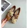 Sheepskin Version Inner Height-increasing Shoes Genuine Leather Retro Camellia Shallow Mouth Single Shoes Female Pig Nose Cross Belt Mary Jane Shoes