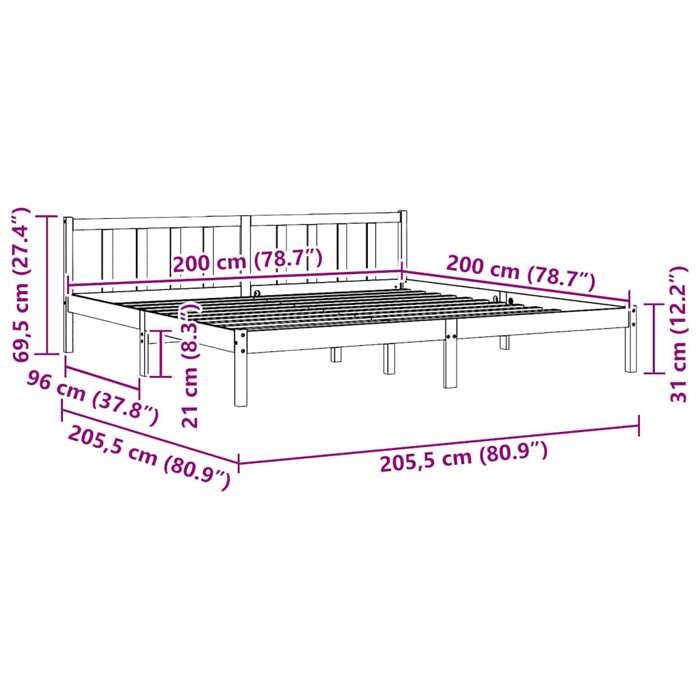 VidaXL Cadre de lit Noir Bois de pin massif 200x200 cm
