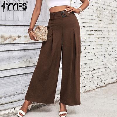Women's Fashion Casual Solid Color Print High Waist Trousers Pants & Capris
