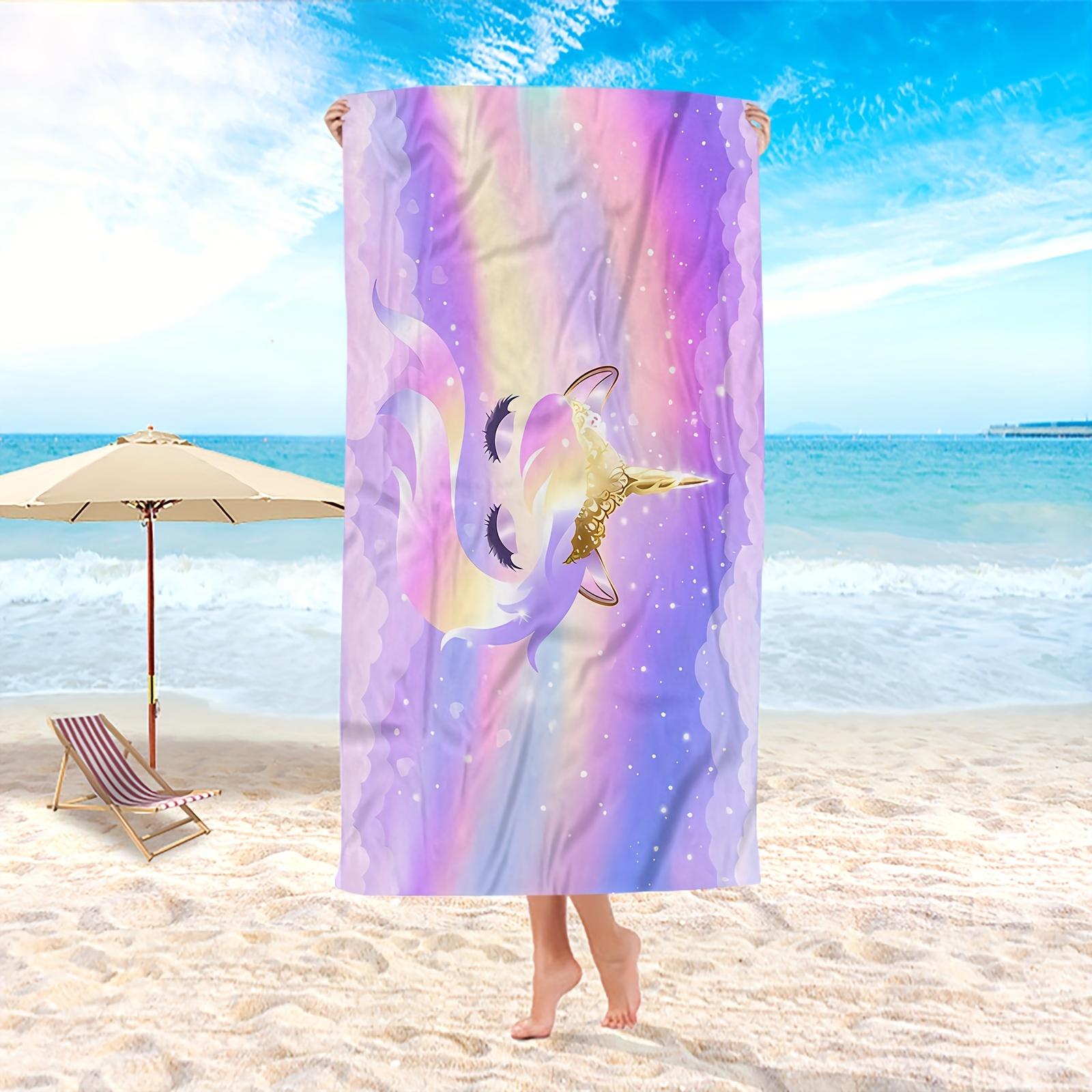 

Ultra Soft Microfiber Beach Towel with Bright Unicorn and Rainbow Design Absorbent Great for the Beach Pool Camping Travel W40*H60(CM)