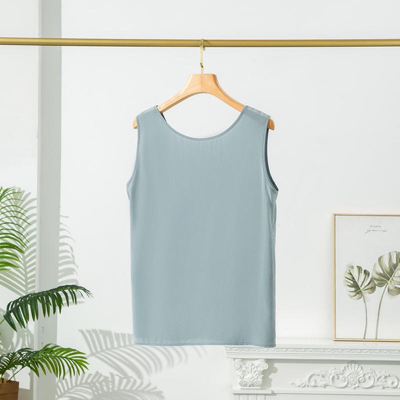 Summer Sand-Washed Double Crepe Silk V-Neck Vest - Women's Solid Casual Wear